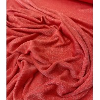 Megztas poliesterio trikotažas raudonas su sidabriniu liureksu 